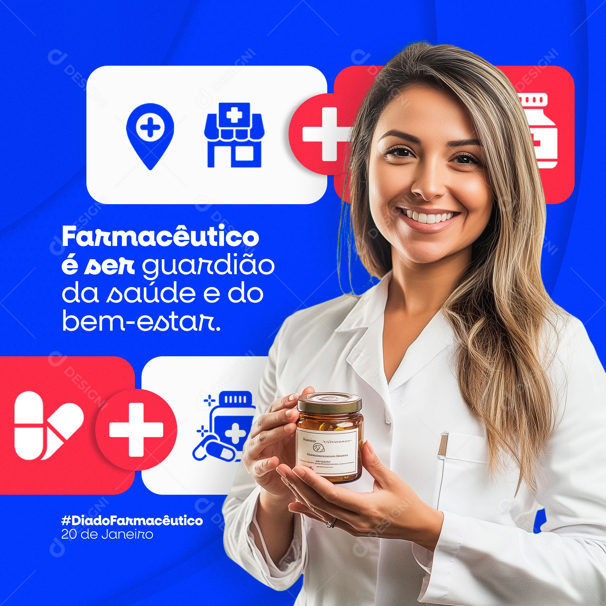 Dia do Farmacêutico 20 de Janeiro Parabéns Social Media PSD Editável