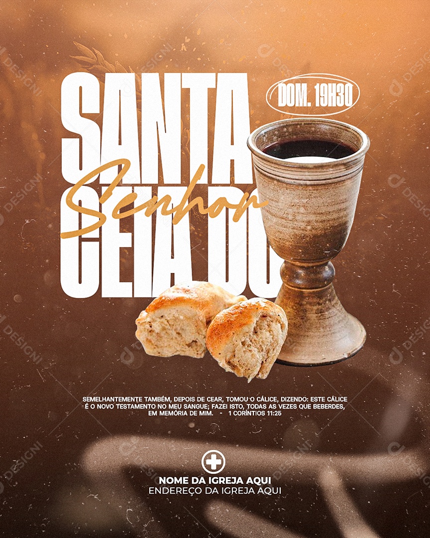 Flyer Gospel Culto de Santa Ceia Social Media PSD Editável
