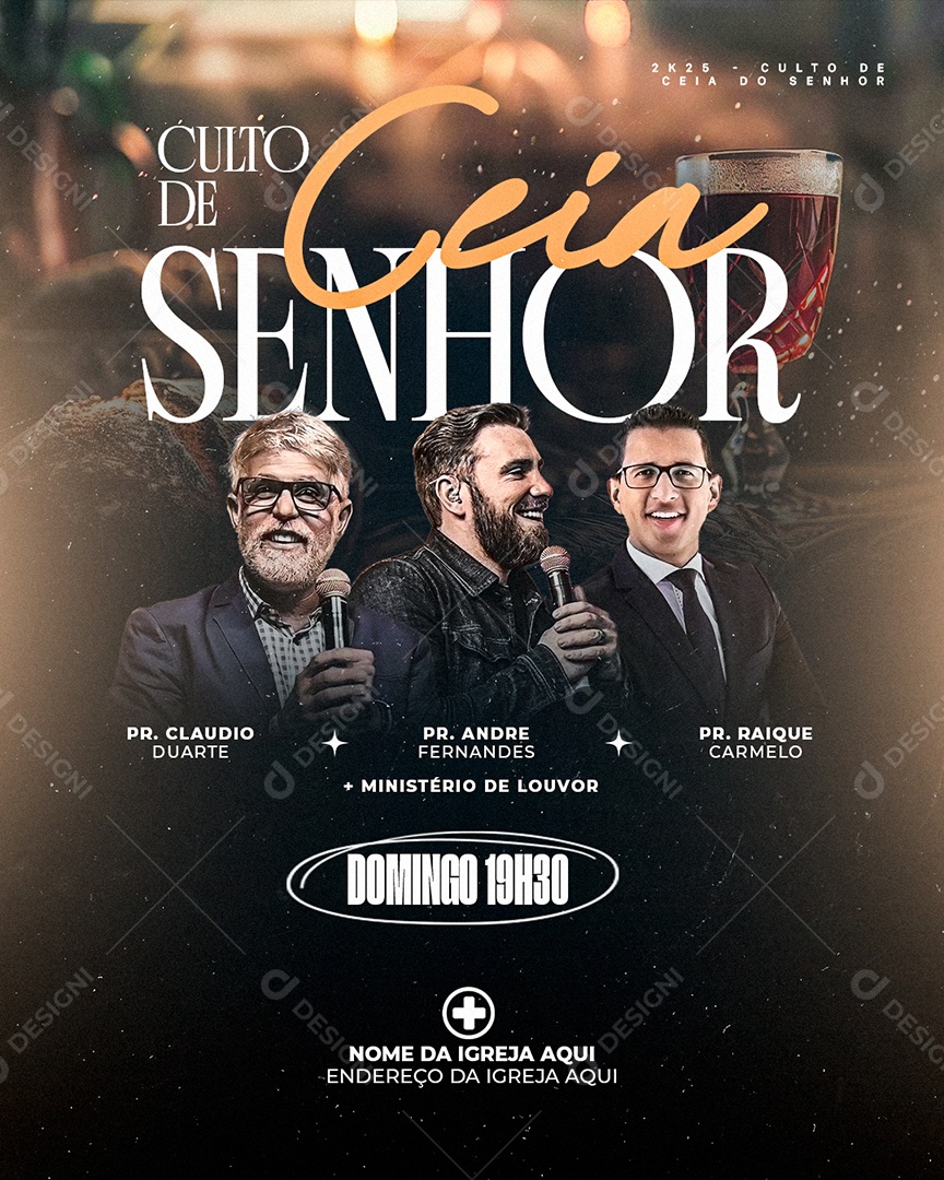 Flyer Gospel Culto de Ceia Social Media PSD Editable