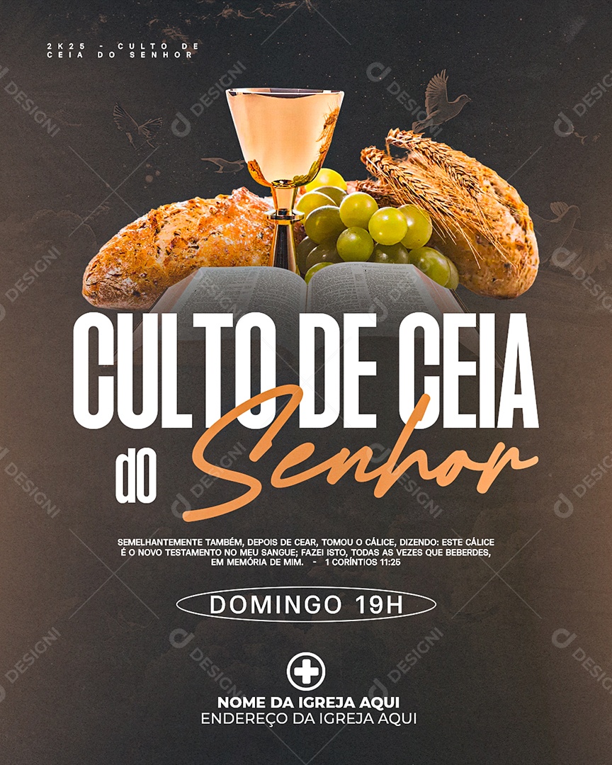 Flyer Gospel Culto de Ceia Social Media PSD Editável