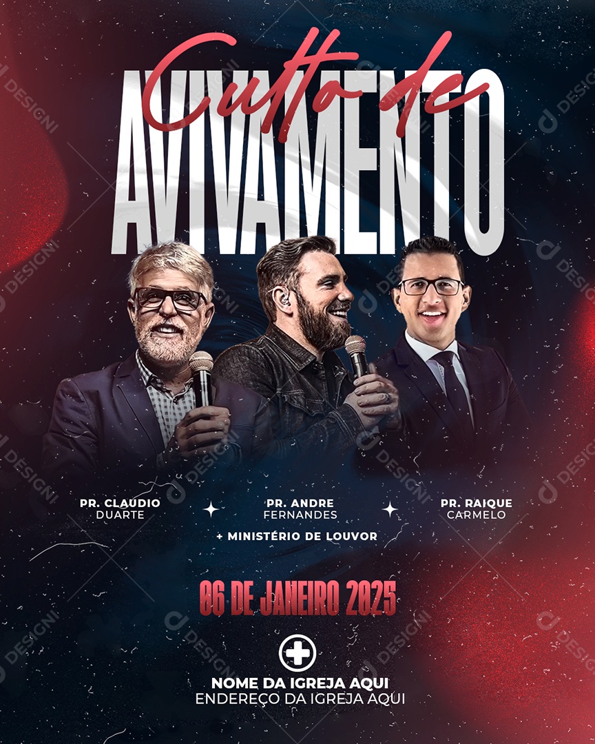 Flyer Gospel Culto de Avivamento Social Media PSD Editável