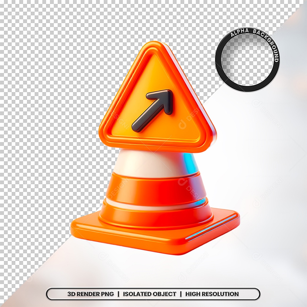 Elemento 3D Cone de Sinalização Para Composição PSD