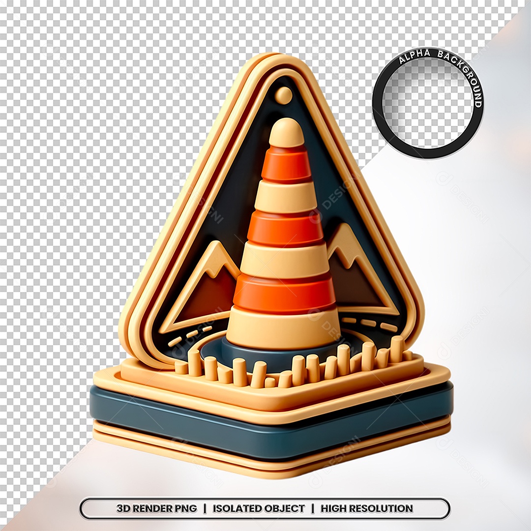Elemento 3D Cone de Sinalização Para Composição PSD