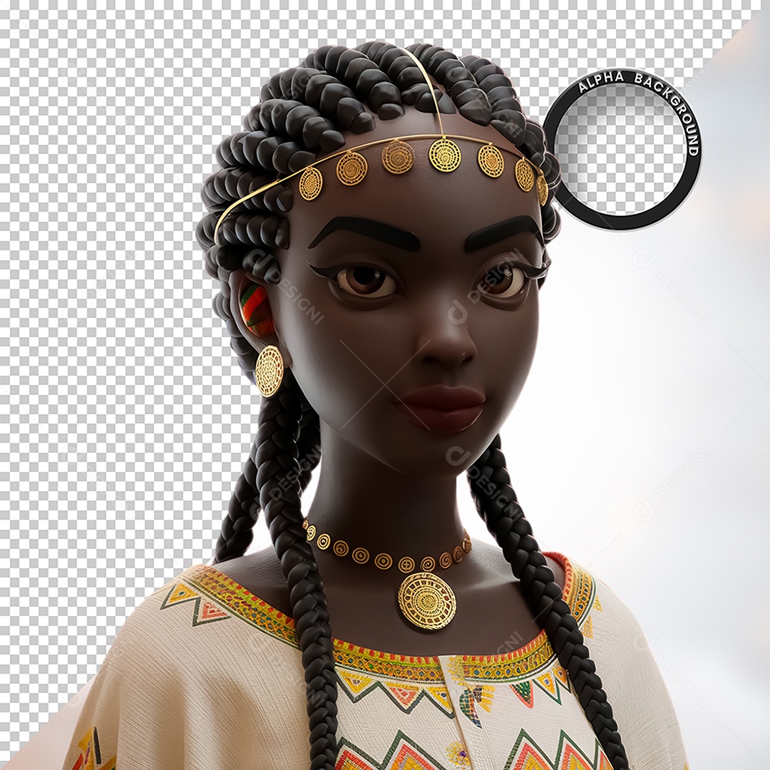 Personagem 3D Mulher Negra Afro para Composição PSD