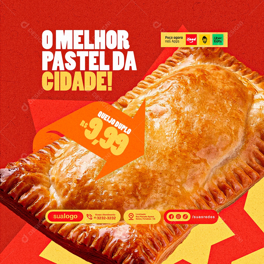 Pastelaria O Melhor Pastel da Cidade Queijo Duplo Social Media PSD Editável