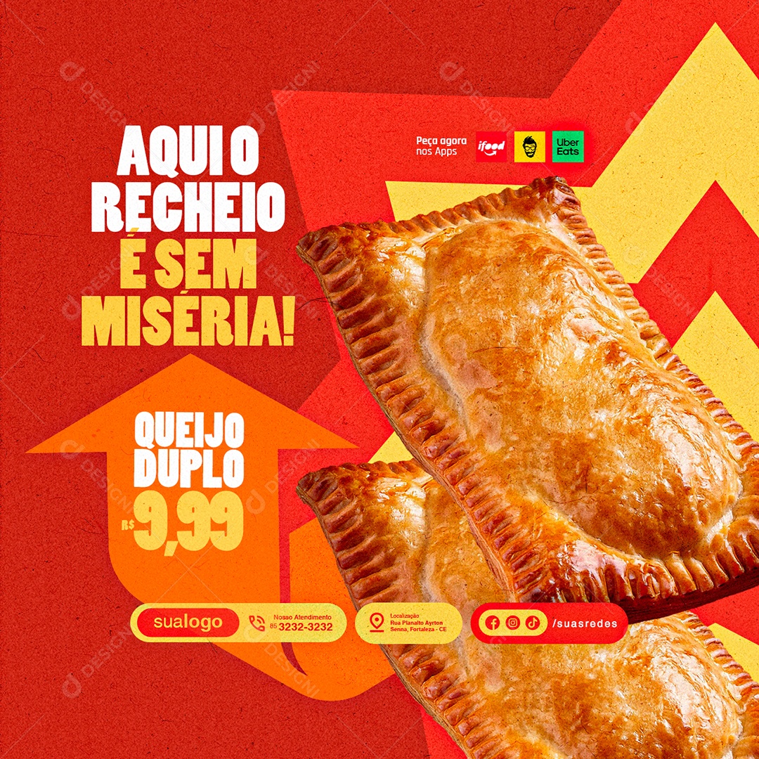 Pastelaria Aqui o Recheio é Sem Miséria Queijo Duplo Social Media PSD Editável