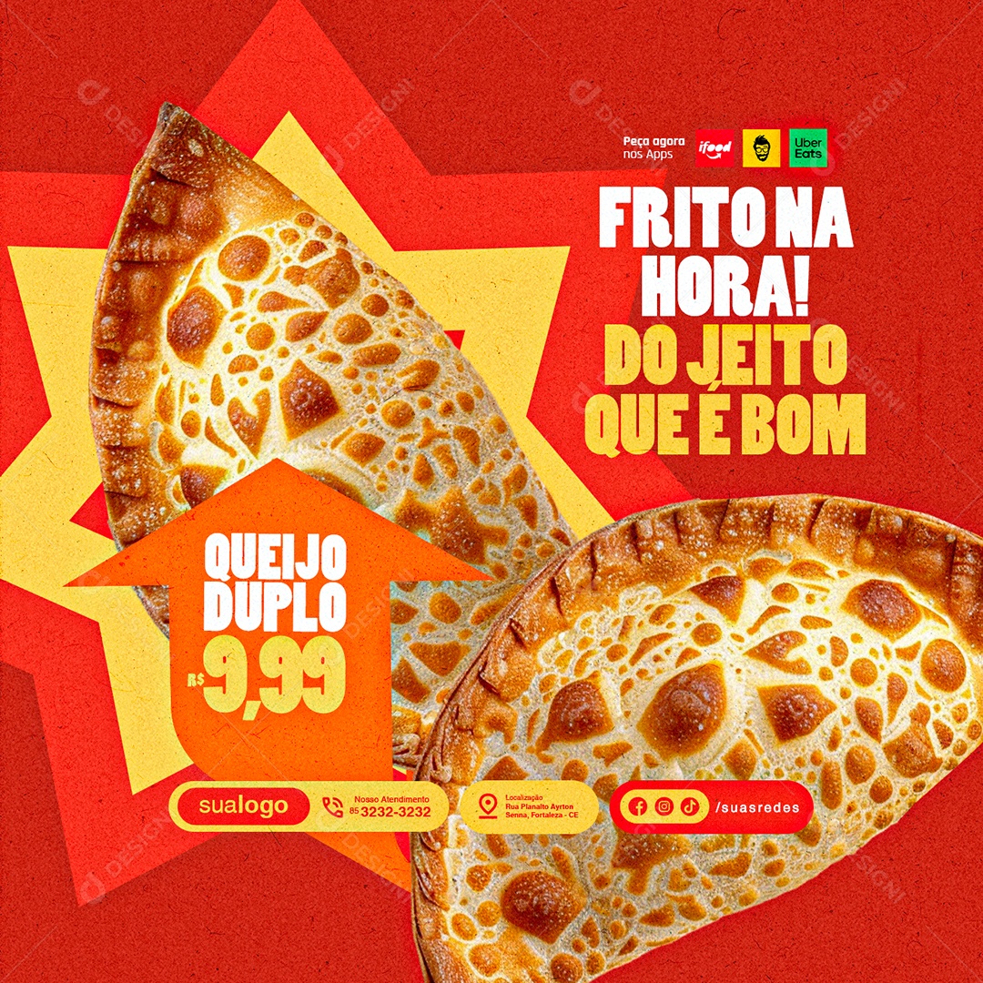 Pastelaria Queijo Duplo Frito na Hora do Jeito Que é Bom Social Media PSD Editável