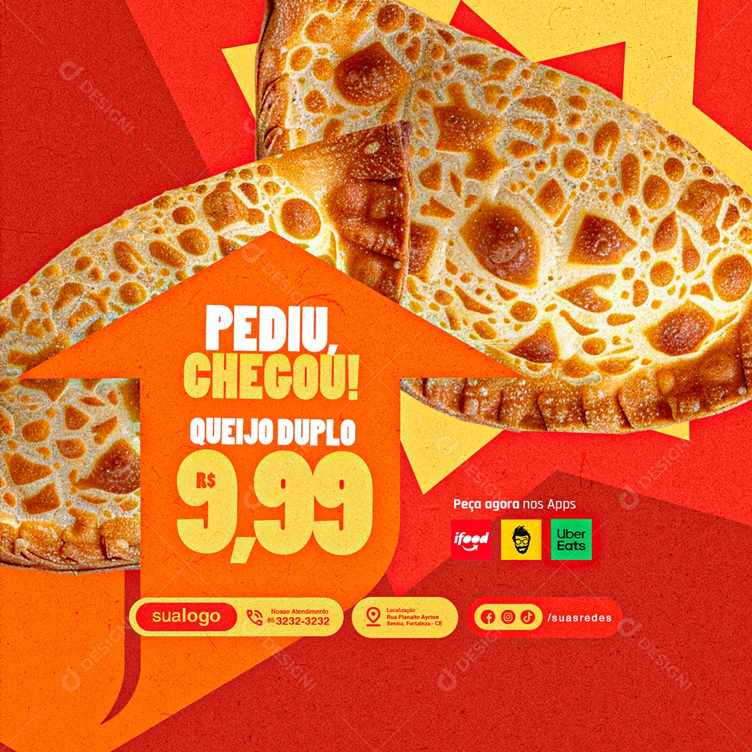 Pastelaria Pediu Chegou Queijo Duplo Social Media PSD Editável
