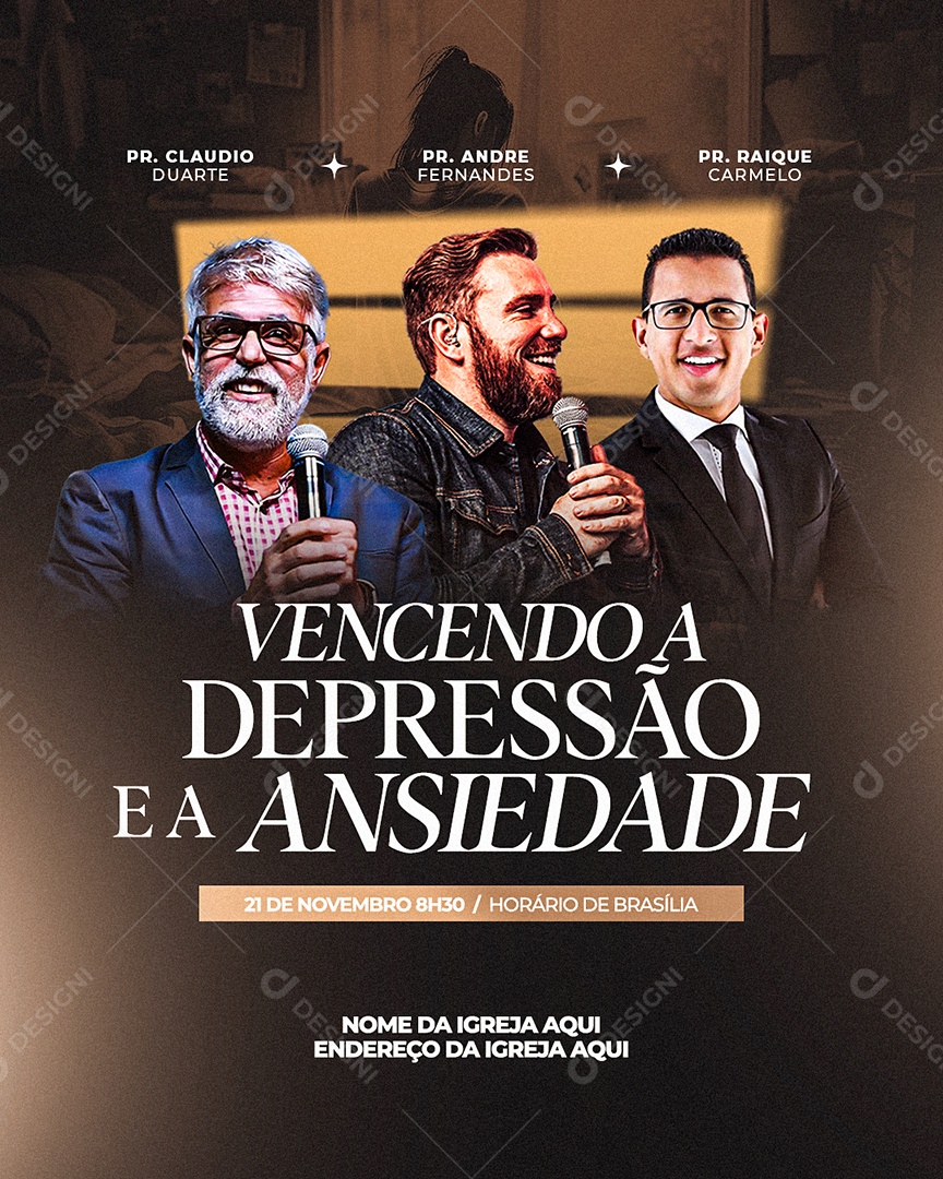Flyer Gospel Culto Vencendo a Depressão Social Media PSD Editável
