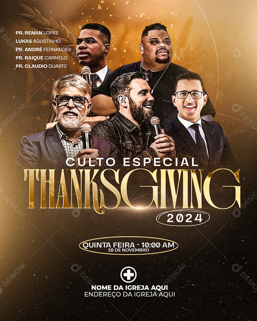 Flyer Gospel Culto Especial Social Media PSD Editável