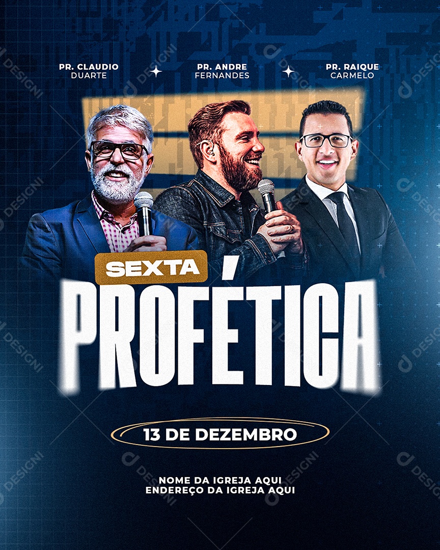 Flyer Gospel Culto Sexta Profética Social Media PSD Editável