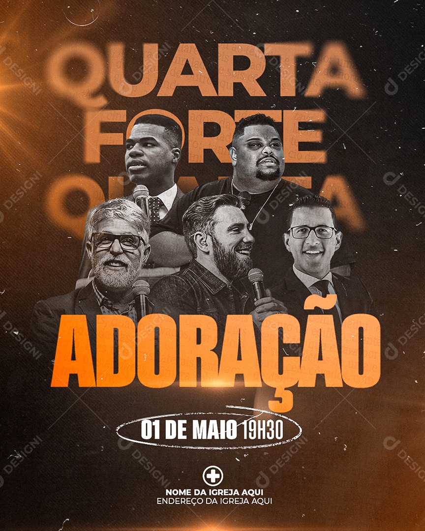 Flyer Gospel Culto de Adoração Quarta Social Media PSD Editável