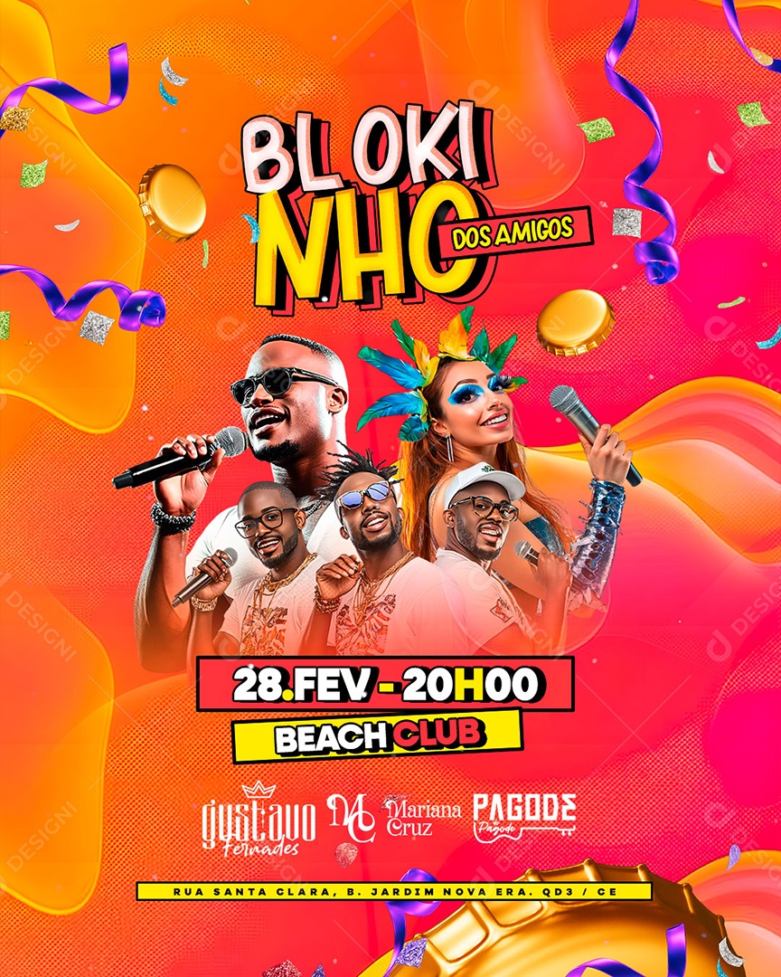 Flyer Carnaval Blokinho Dos Amigos Social Media PSD Editável