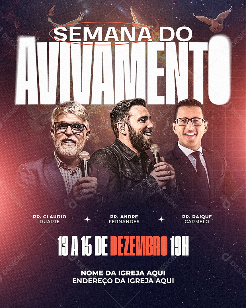 Flyer Gospel Culto Semana Do Avivamento Social Media PSD Editável