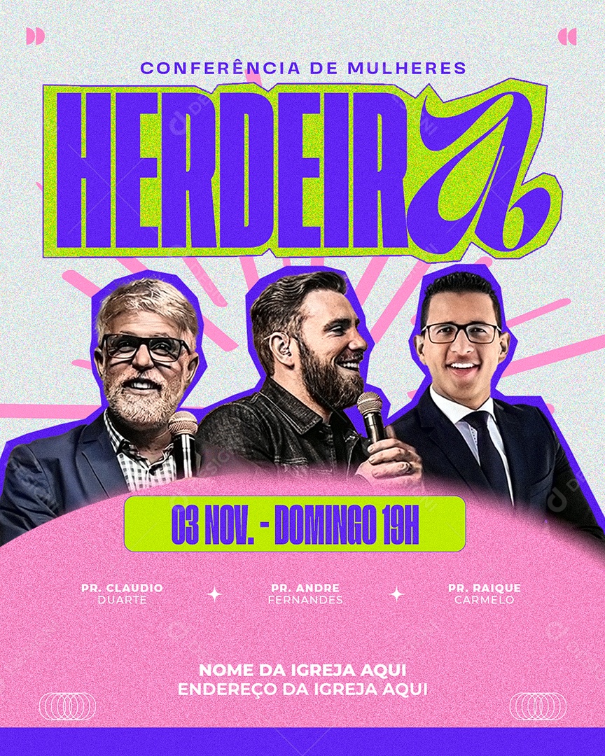 Flyer Gospel Conferencia de Mulheres Social Media PSD Editável