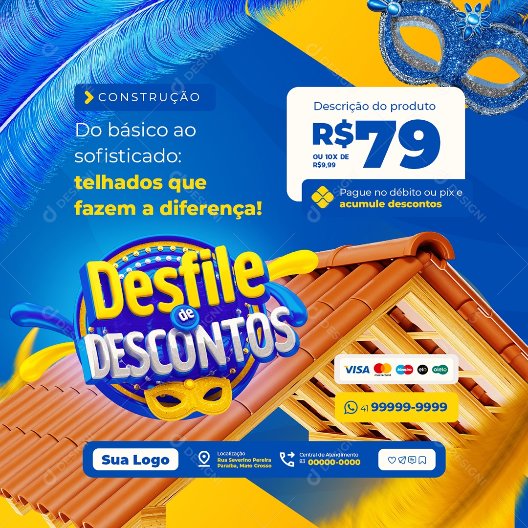 Material de Construção Desfile de Descontos Telhados Social Media PSD Editável
