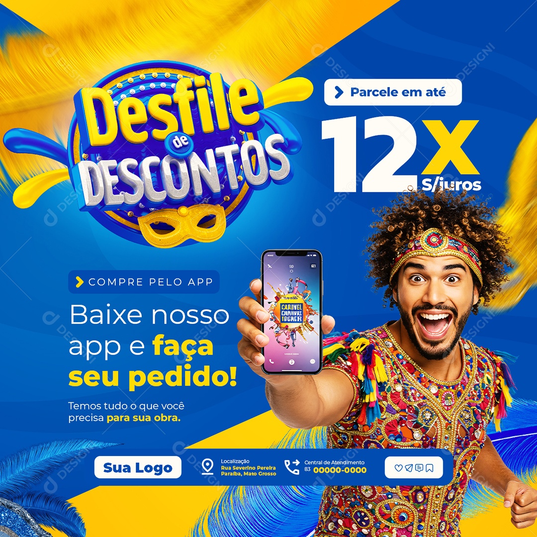 Material de Construção Desfile de Descontos Compre pelo App Social Media PSD Editável