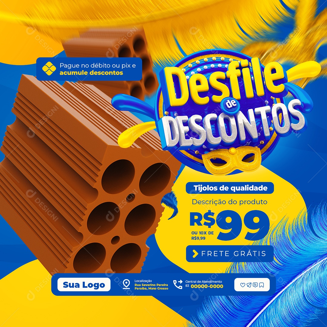 Material de Construção Desfile de Descontos Tijolos de Qualidade Social Media PSD Editável