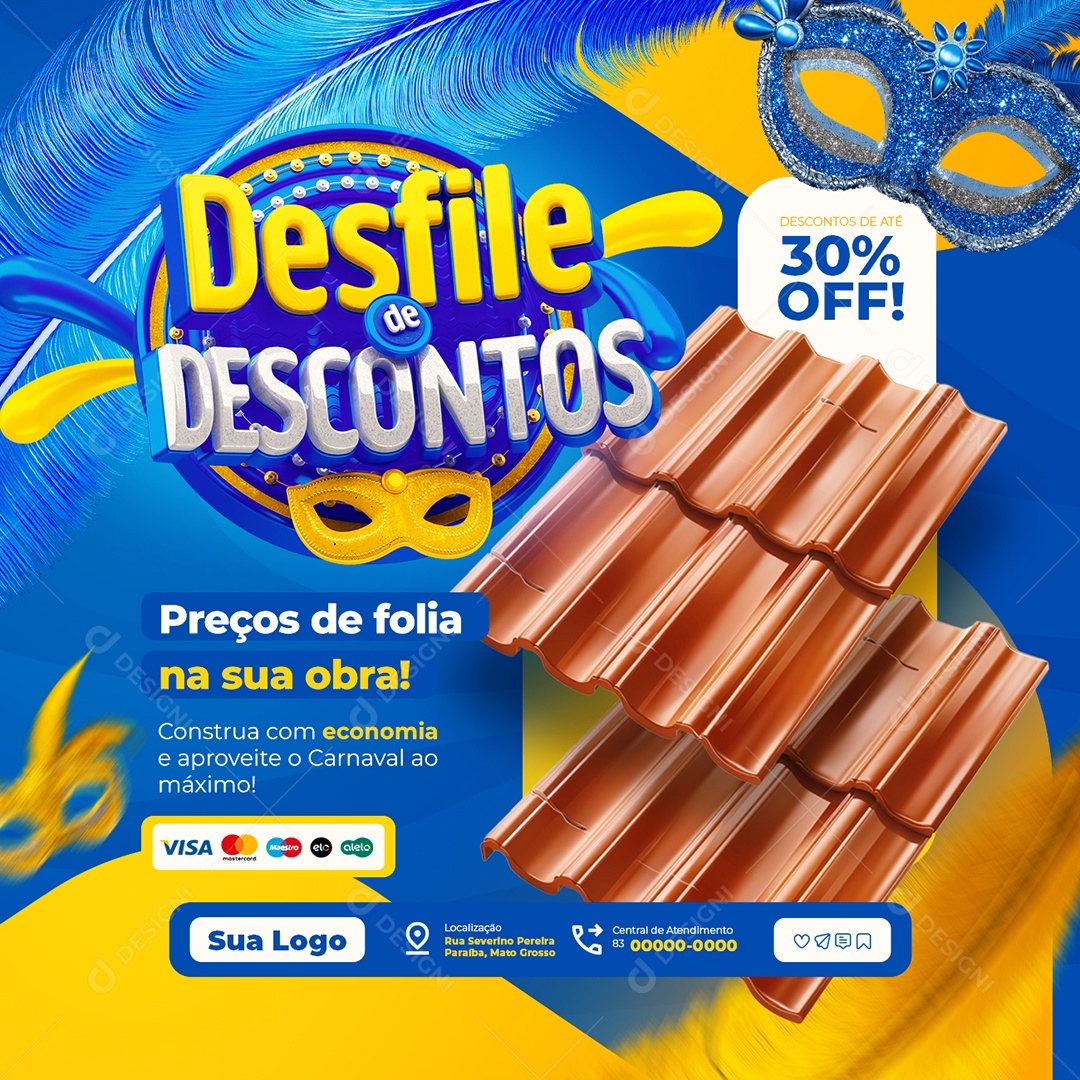 Material de Construção Desfile de Descontos Telhas Preço de Folia Social Media PSD Editável