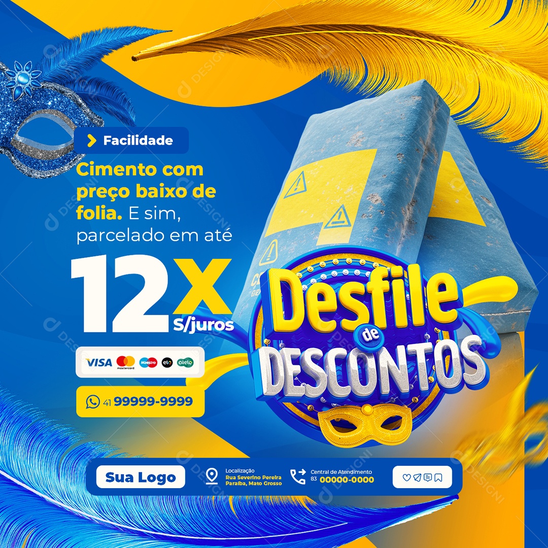 Material de Construção Desfile de Descontos Cimento com Preço Baixo Social Media PSD Editável