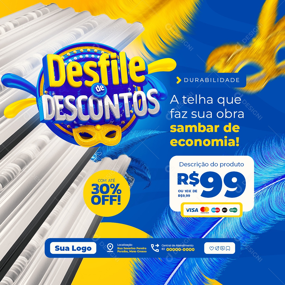 Material de Construção Desfile de Descontos Telha Social Media PSD Editável