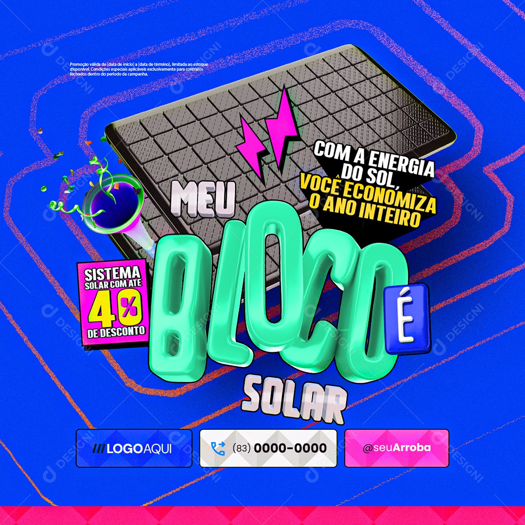 Energia Solar Meu Bloco é Solar Você Economiza o Ano Inteiro Social Media PSD Editável
