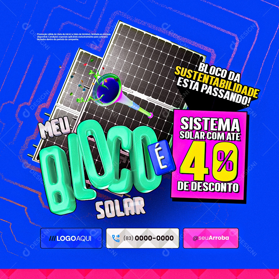 Energia Solar Meu Bloco é Solar Sistema Solar com Até 40% Social Media PSD Editável