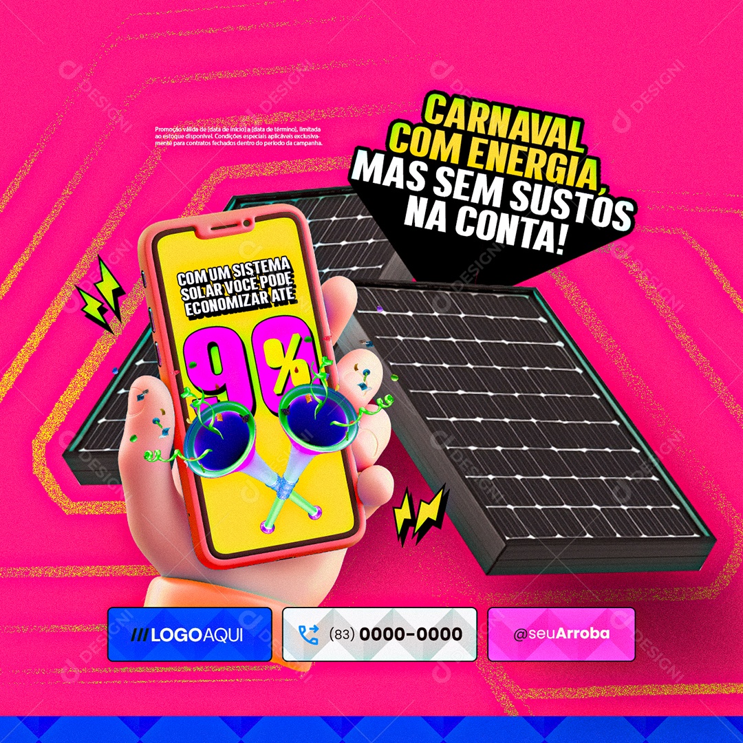 Energia Solar Meu Bloco é Solar Carnaval com Energia Social Media PSD Editável