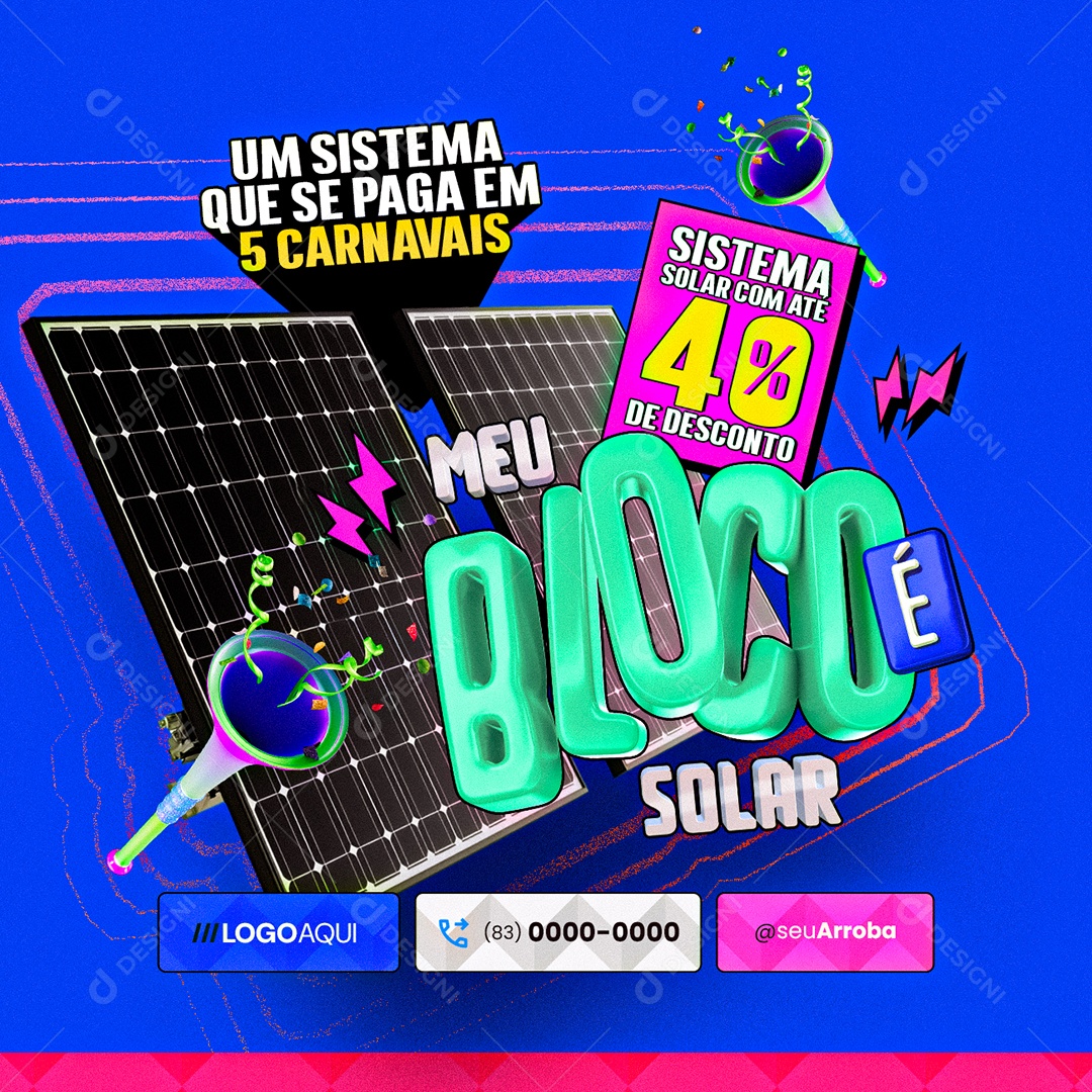 Energia Solar Meu Bloco é Solar Sistela Solar com Até 40% de Desconto Social Media PSD Editável