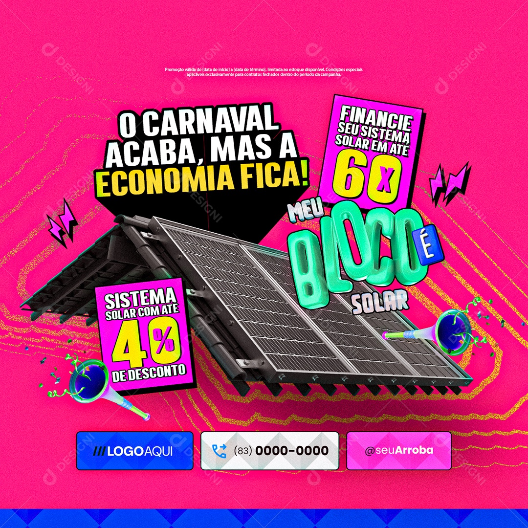 Energia Solar Meu Bloco é Solar o Carnaval Acaba Social Media PSD Editável
