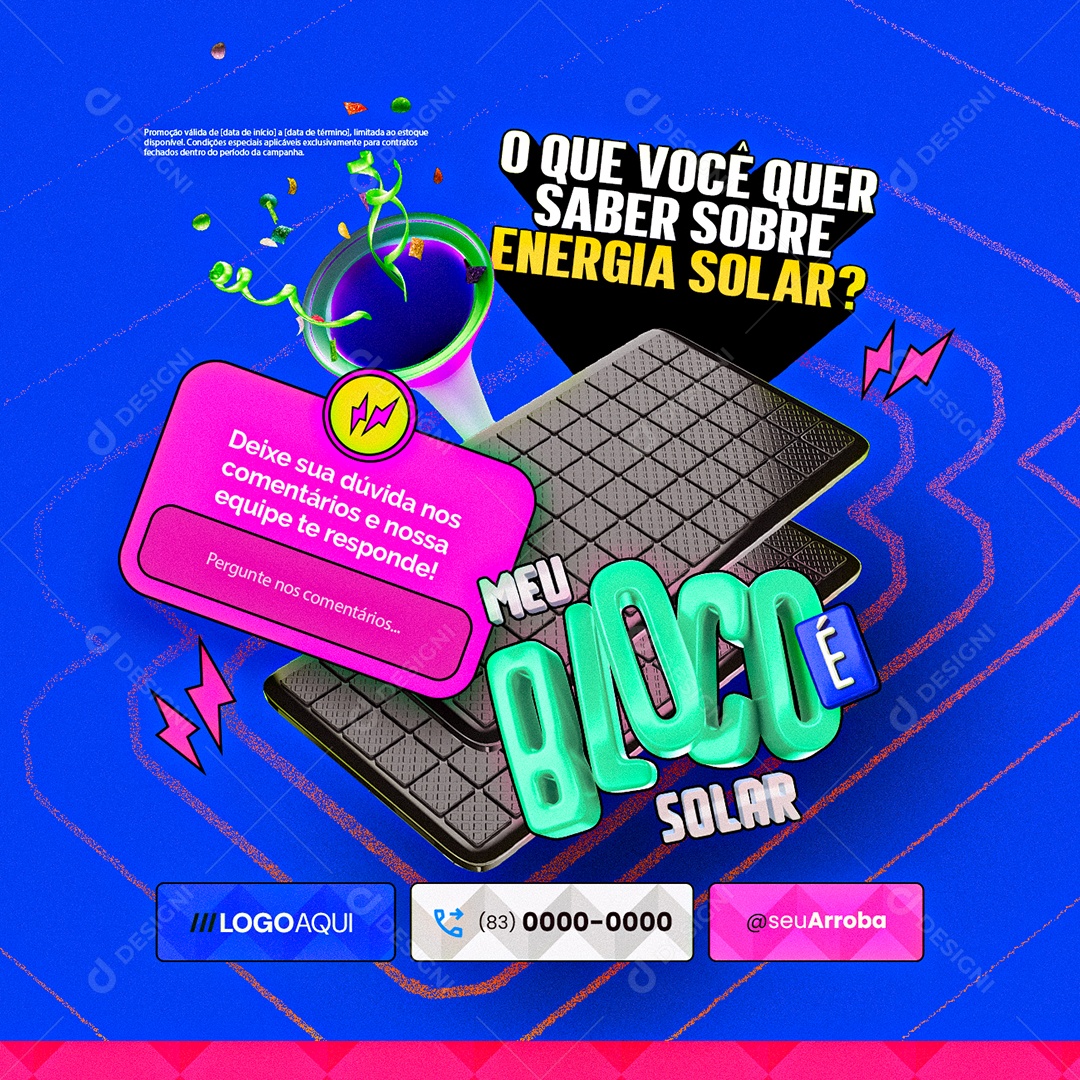 Energia Solar Meu Bloco é Solar o Que Você Quer Saber Social Media PSD Editável
