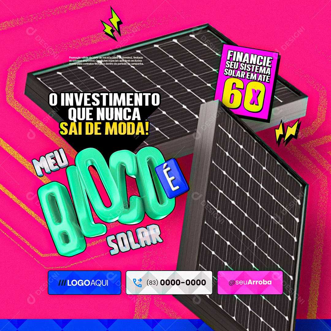 Energia Solar Meu Bloco é Solar O Investimento Que Nunca Sai de Moda Social Media PSD Editável