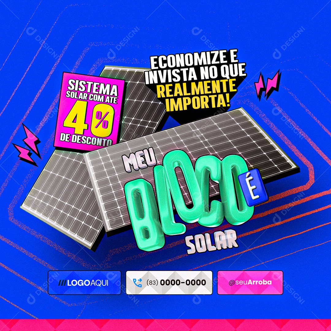 Energia Solar Meu Bloco é Solar Economize e Invista no Que Realmente Importa Social Media PSD Editável