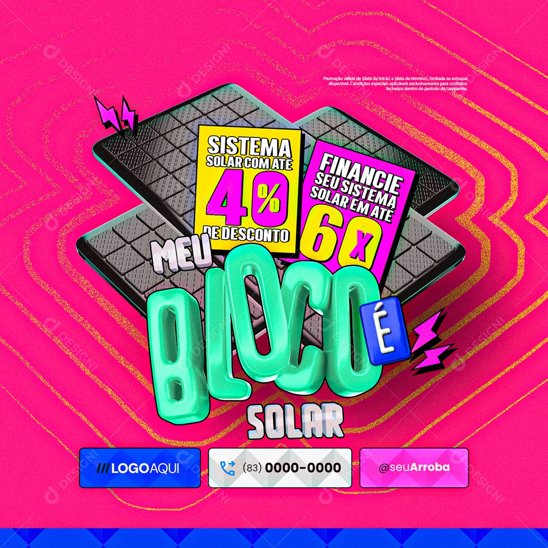 Energia Solar Meu Bloco é Solar Financie seu Sistema Social Media PSD Editável