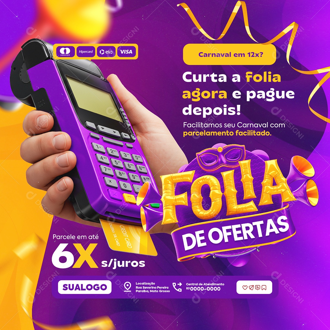 Folia De Ofertas Cervejaria Carnaval Curta a Folia Social Media PSD Editável