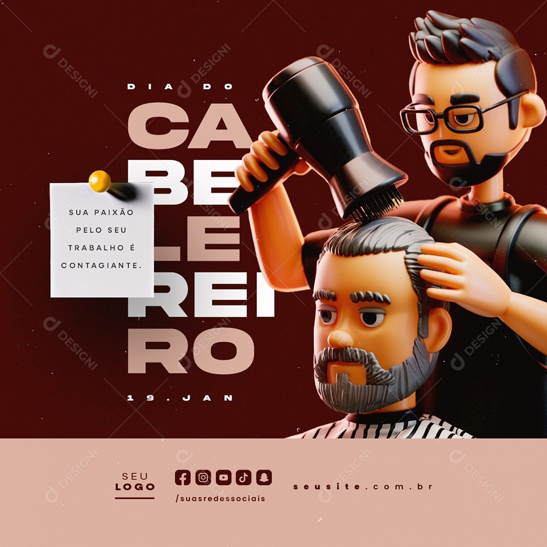Dia do Cabelereiro 19 de Janeiro Sua Paixão Pelo seu Trabalho Social Media PSD Editável