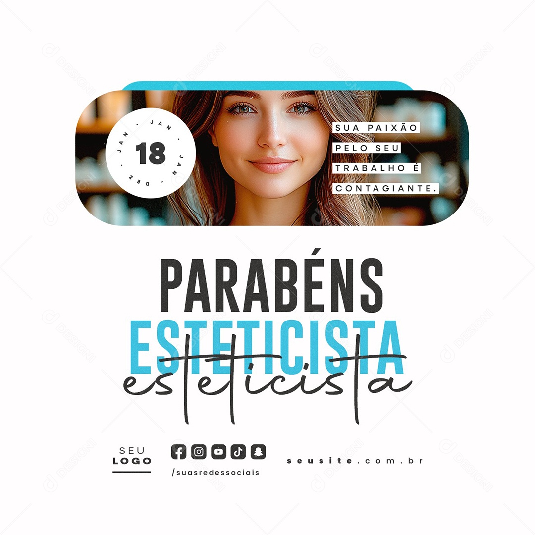 Dia do Esteticista 18 de Janeiro Parabéns Social Media PSD Editável