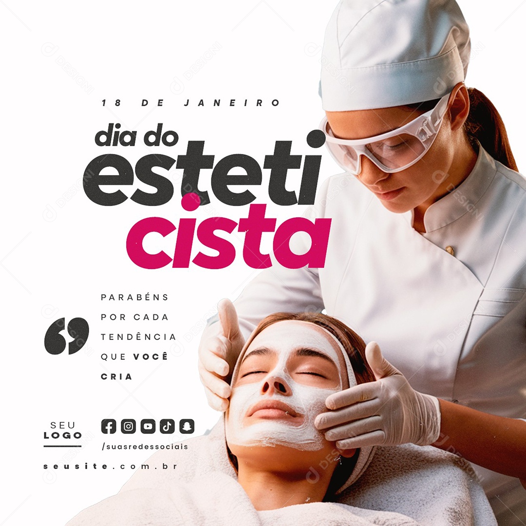 Dia do Esteticista 18 de Janeiro Parabéns Social Media PSD Editável