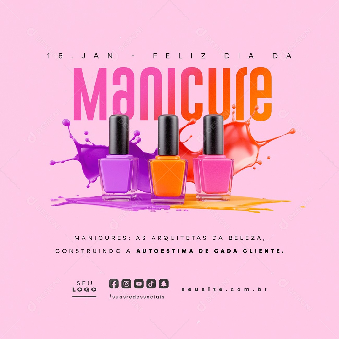 Feliz Dia da Manicure 18 de Janeiro Social Media PSD Editável