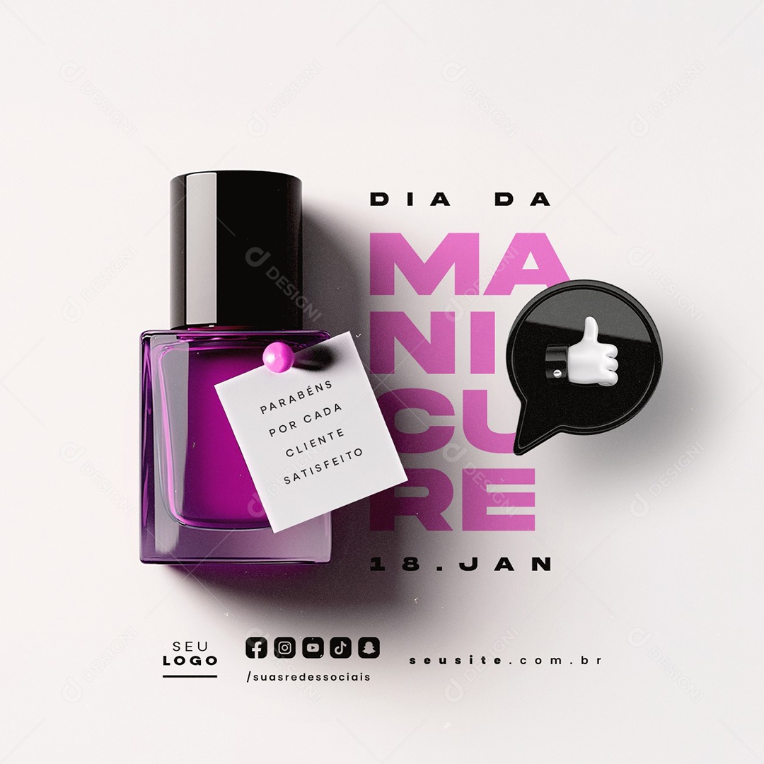 Dia da Manicure 18 de Janeiro Parabéns Social Media PSD Editável