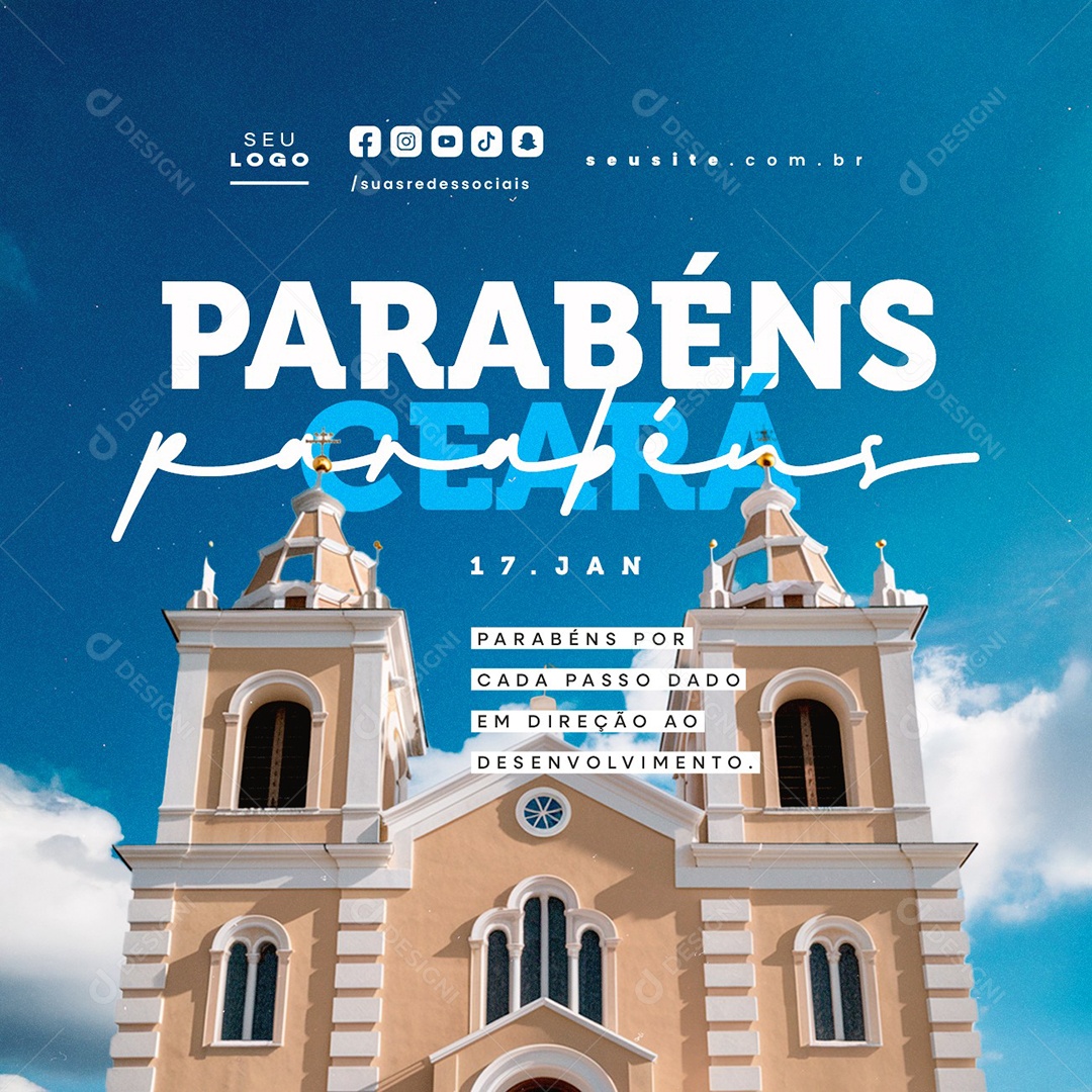 Da da Emancipação do Ceará 17 de Janeiro Parabéns Social Media PSD Editável