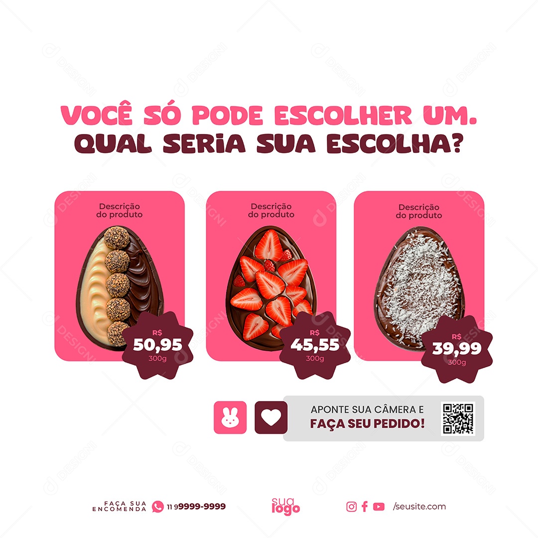 Ovo da Páscoa Você Só Pode Escolher Um Social Media PSD Editável