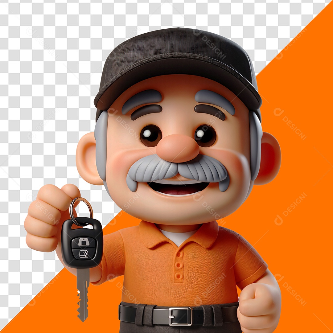 Personagem Senhor Segurando Chave de Carro para Composição PSD