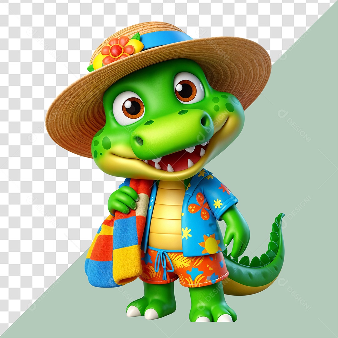 Personagem Jacaré Com Estilo de Praia Feliz Sorridente para Composição PSD