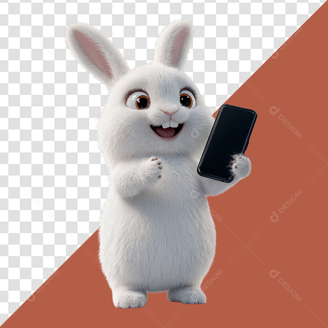 Coelho Segurando um Celular Elemento 3D para Composição PSD