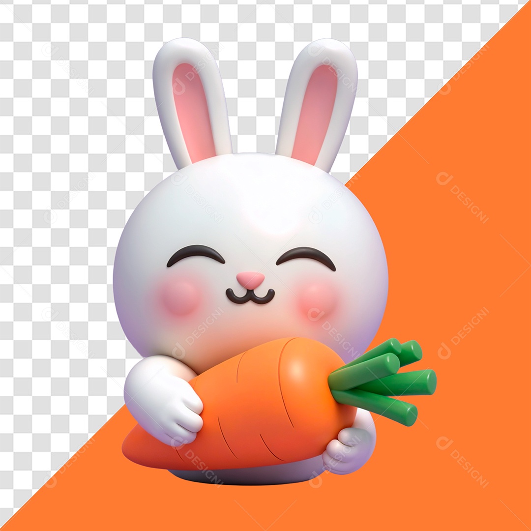 Coelho Segurando Uma Cenoura Elemento 3D para Composição PSD