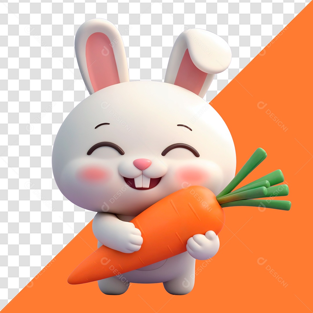 Coelho Segurando Uma Cenoura Elemento 3D para Composição PSD
