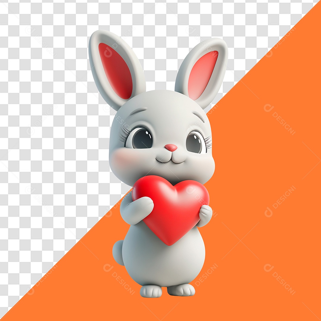 Coelho Segurando um Coração Elemento 3D para Composição PSD