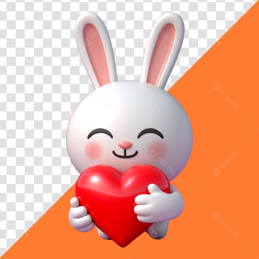 Coelho Segurando um Coração Elemento 3D para Composição PSD
