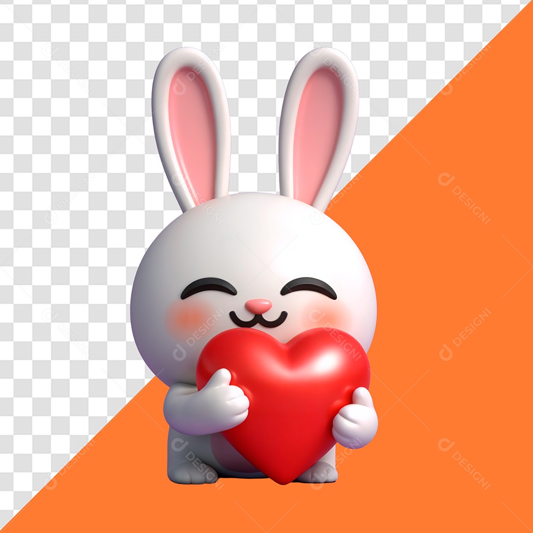 Coelho Segurando um Coração Elemento 3D para Composição PSD